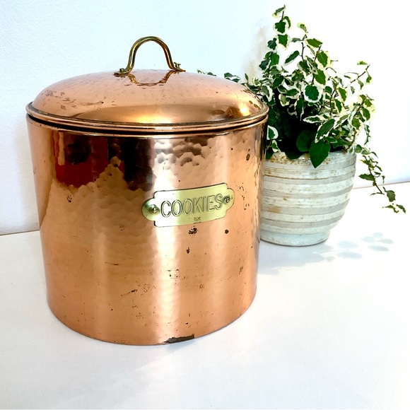 Vintage Other - Vintage COPPER Cookie Jar - Midcentury Modern With Brass handle